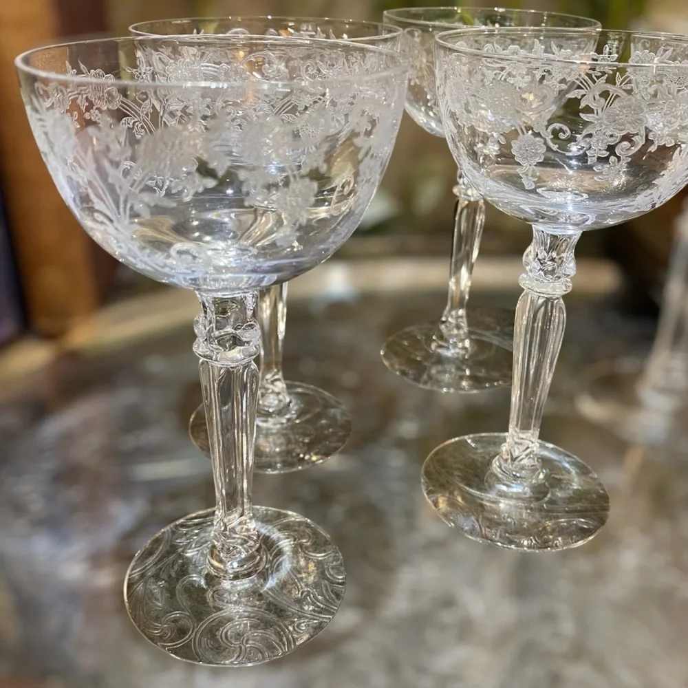 40’s Fostoria Buttercup Set 6 Vintage Cocktail Liquor Stem Goblets Elegant Glass